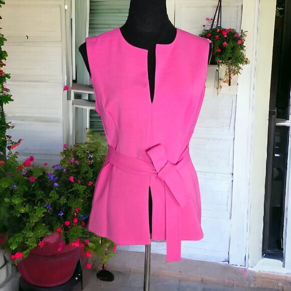 NWT BCBGMAXAZRIA (SM) Joslynn Peplum Top Ibis Rose - Picture 2 of 7